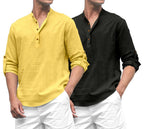 Royalscout Combo Of MenS Solid Cotton Blend Full Sleeve Straight Kurta Shirt (Pack Of 2) Yellow-Black