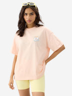 The Souled Store FYI Women and Girls Short Sleeve Round Neck Pink Graphic Printed Cotton Oversized Cotton T-Shirts
