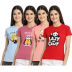 Preneum Womens Cotton Regular Fit Latest Graphic Stylish Printed Short Sleeves Casual T-Shirt || Trendy & Latest Style (Pack 4)