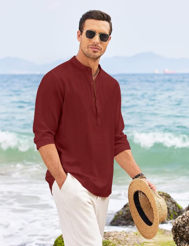 Finivo Fashion MenS Solid Cotton Blend Short Kurta With Mandarin Collar | Casual Ethnic Full Sleeve Kurta For Daily, Festive, An