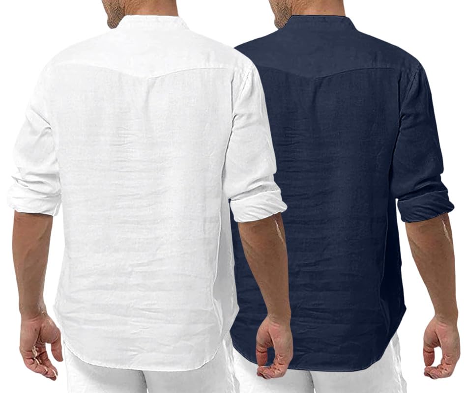 Macsivo MenS Cotton Blend Kurta | Band Collar | Casual | Plain | Formal | Full Sleeve | Summer | Regular Fit - (Combo Pack Of 2