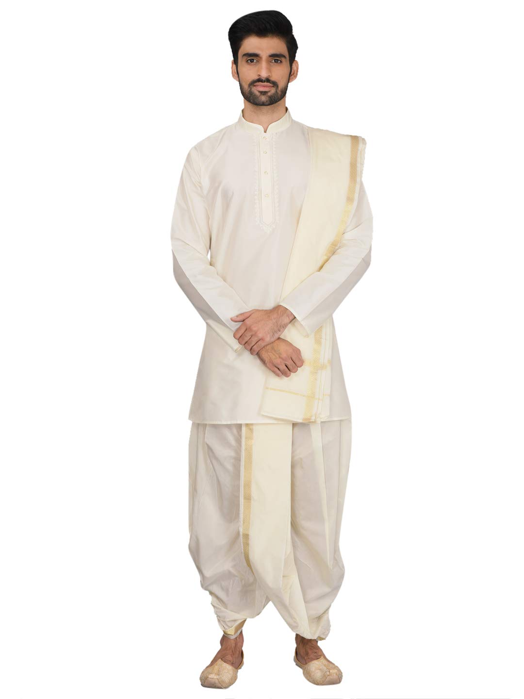 Manyavar Elegant Solid Plain Kurta And Dhoti Set For Men - (White, Xx-Large)