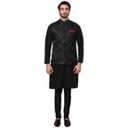 Kisah Men Kurta Jacket Set Blended Fabric, Rose Print, Full Sleaves, Knee Length, Straight, Regular Fit, Mandarin Collar Ethnic 
