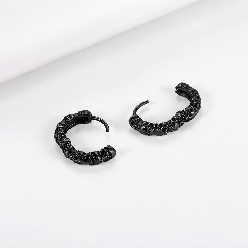 Punk Skull Earrings Black Hoop Huggie Earring for Men Gothic Halloween Jewelry