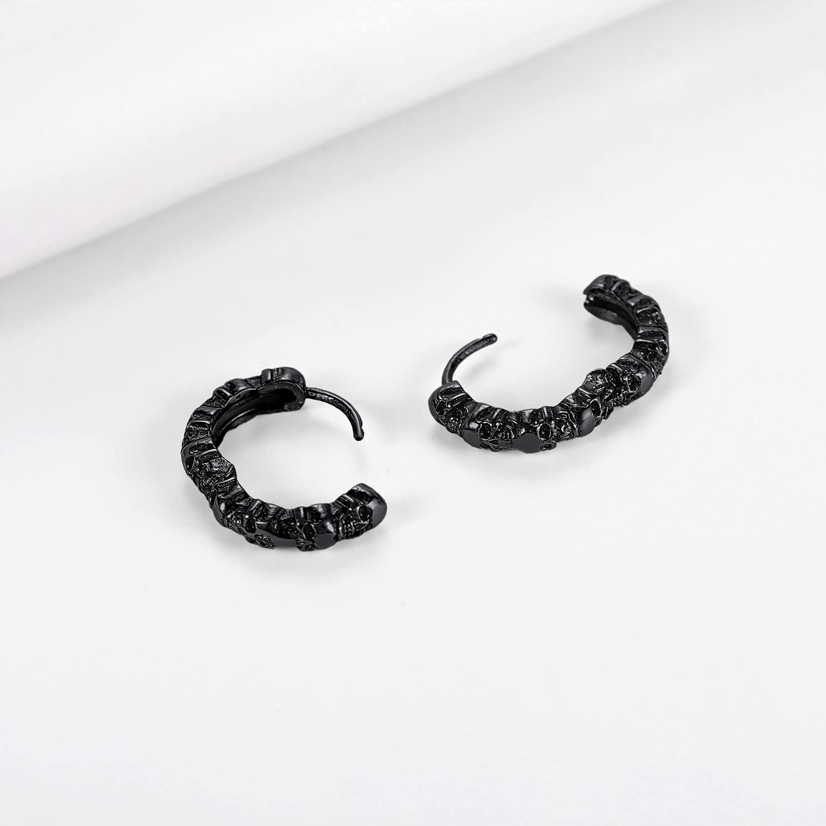 Punk Skull Earrings Black Hoop Huggie Earring for Men Gothic Halloween Jewelry