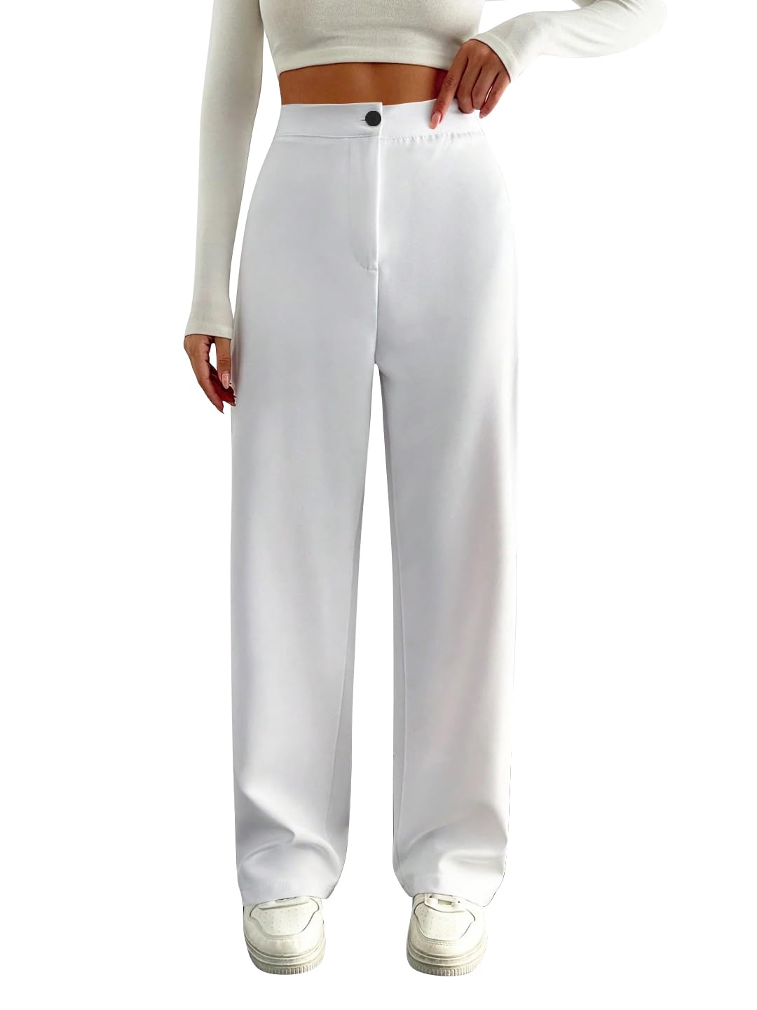 Toochki High Waist Trousers for Women  Korean Style Formal Pants | Elegant Workwear for Office, College & Events White