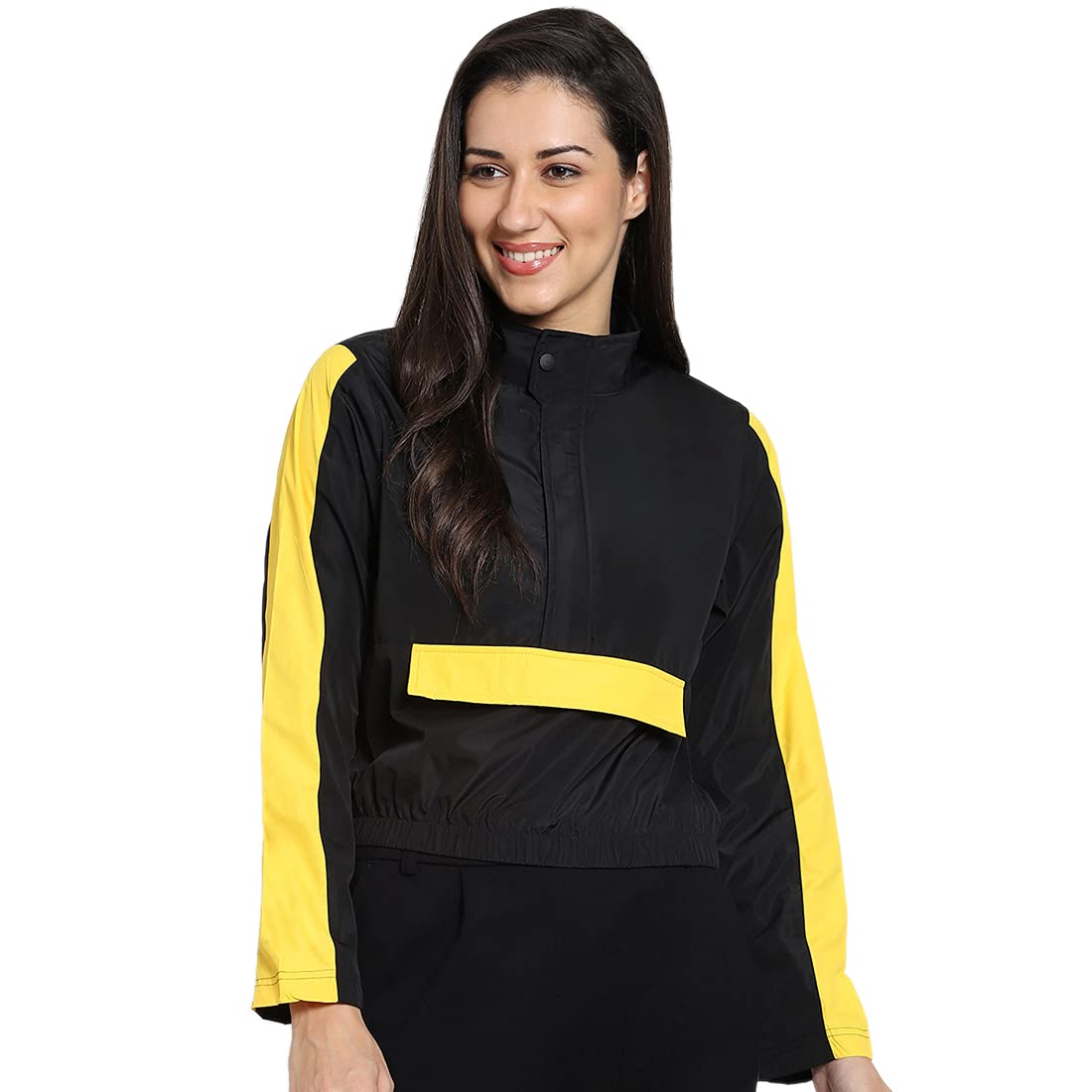 Bewakoof Womens Black Color Block Windcheater