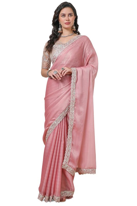 Soch Women Chiffon Striped Saree with Zardosi Border
