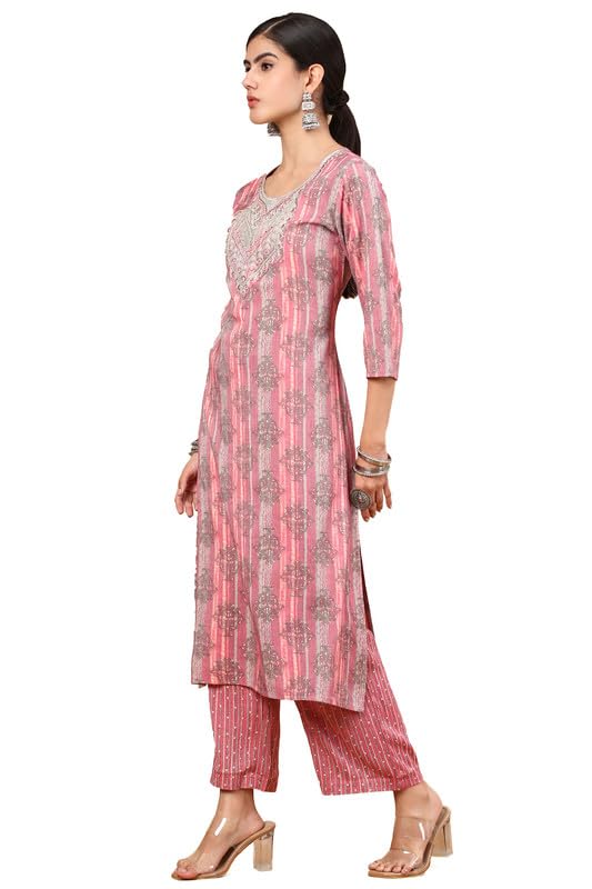 Soch Womens Pink Ethnic Motif Printed Rayon Kurta Set With Zari Work