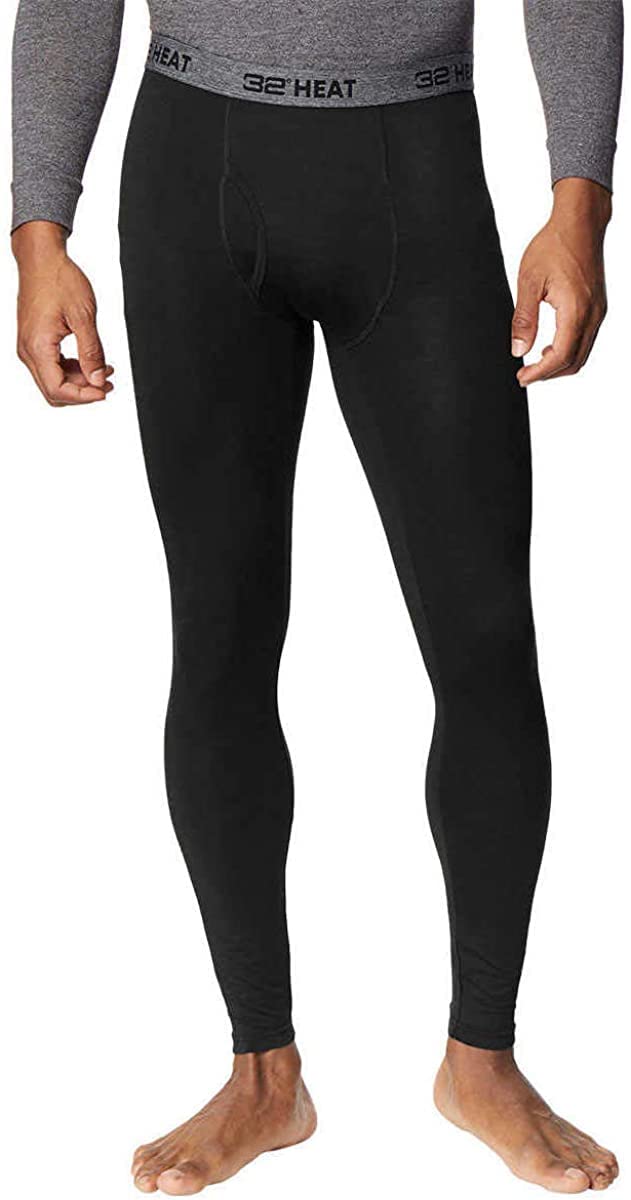 32? DEGREES Mens 2 Pack Heat Performance Thermal Baselayer Pant Leggings, Black/Black, L