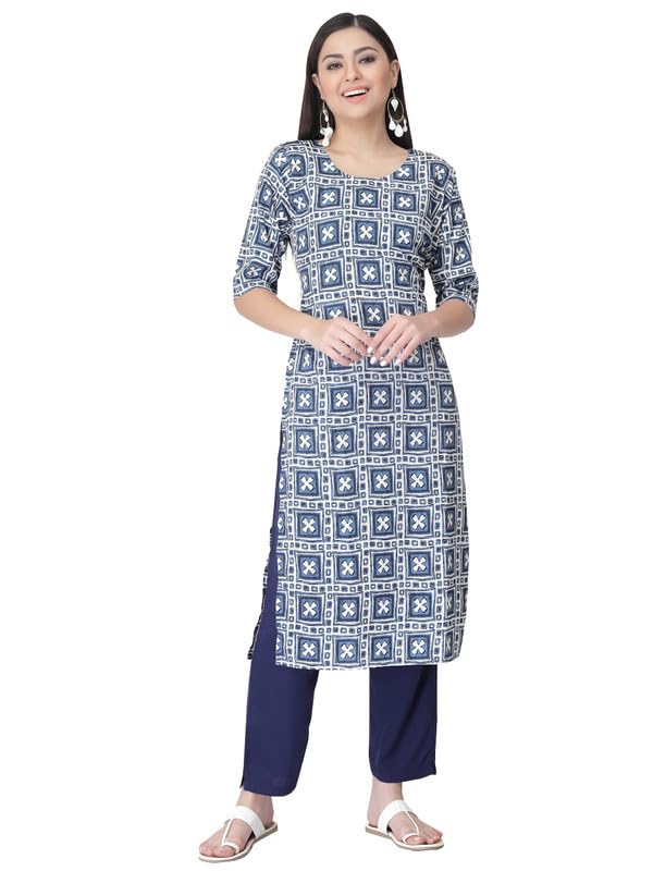 Pinkmint Kurta Set for Women Cotton Printed Straight Kurta with Pant (Pack of 1)