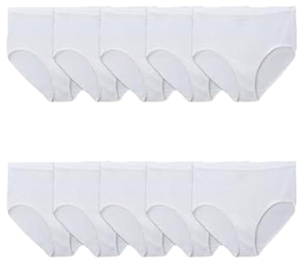 Fruit of the Loom womens Tag Free Cotton Panties (Regular & Plus Size) Briefs, Plus Size Brief - 10 Pack White, 13 US