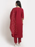 Anni Designer Women'S Cotton Straight Kurta With Pant & Dupatta (Gouri Red)