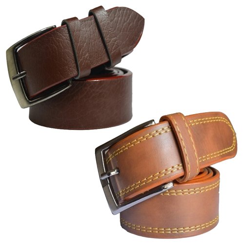 Sunshopping MenS Synthetic Leather Brown And Tan Needle Pin Point Buckle Belts Combo(Nurto40) 40