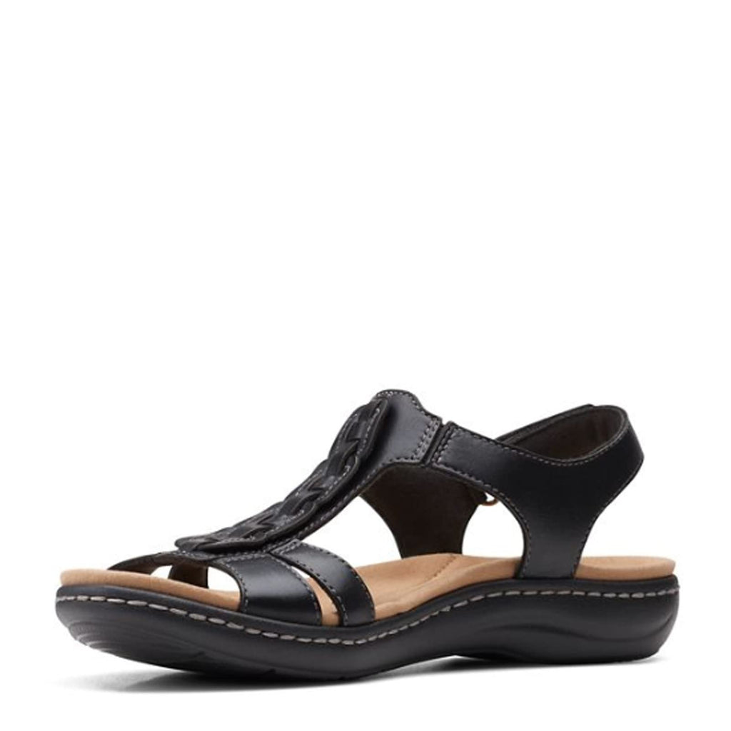 Clarks Women's Laurieann Kay Flat Sandal, Black Leather, 7 Wide