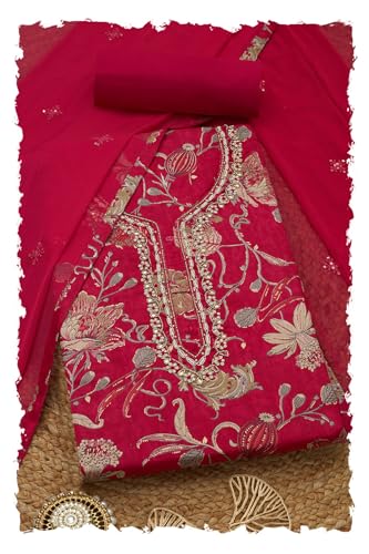 Soch Women Jam Cotton Floral Print Unstitched Dress Material with Cutdana