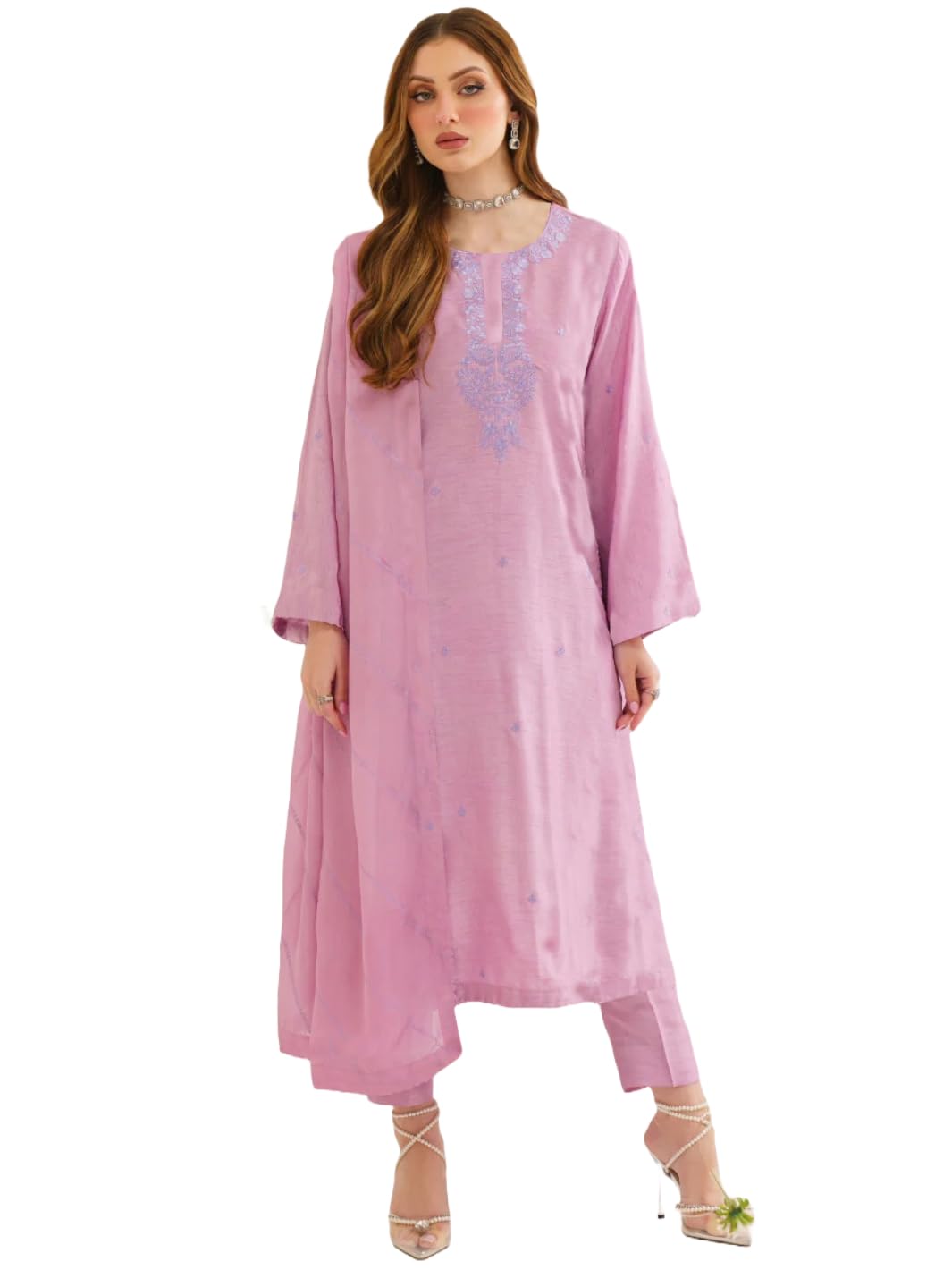 Gosriki Women Rayon Blend Solid Embroidered Straight Pakistani Suits Kurta Set (Rupati Pink-Gs_L_Pink_Large)