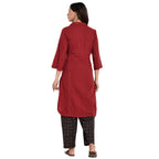 Fabindia Women Printed 2 Piece Kurta Set Cotton_L Maroon