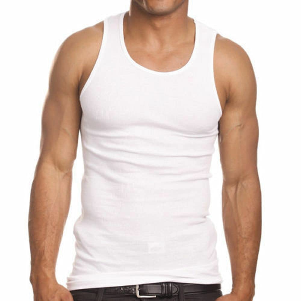 Goyoma 3 Packs Mens 100% Cotton Tank Top White/Black Wife Beater A-Shirt Undershirt (S, Black)