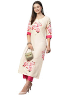 ANNI DESIGNER Womens Cotton Blend Printed Straight Kurta with Pant (Tissa Cream-STN_L_Cream_Large)