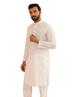 SOJANYA (Since 1958 Mens Pure Cotton Chikankari Embroidered Cream Straight Long Kurta