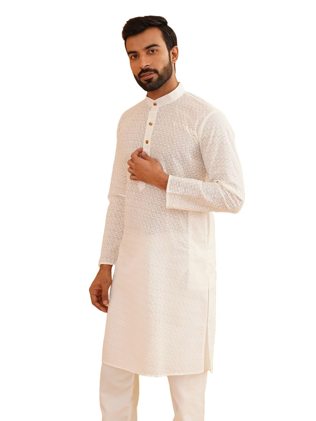 SOJANYA (Since 1958 Mens Pure Cotton Cream Chikankari ONLY Long Kurta