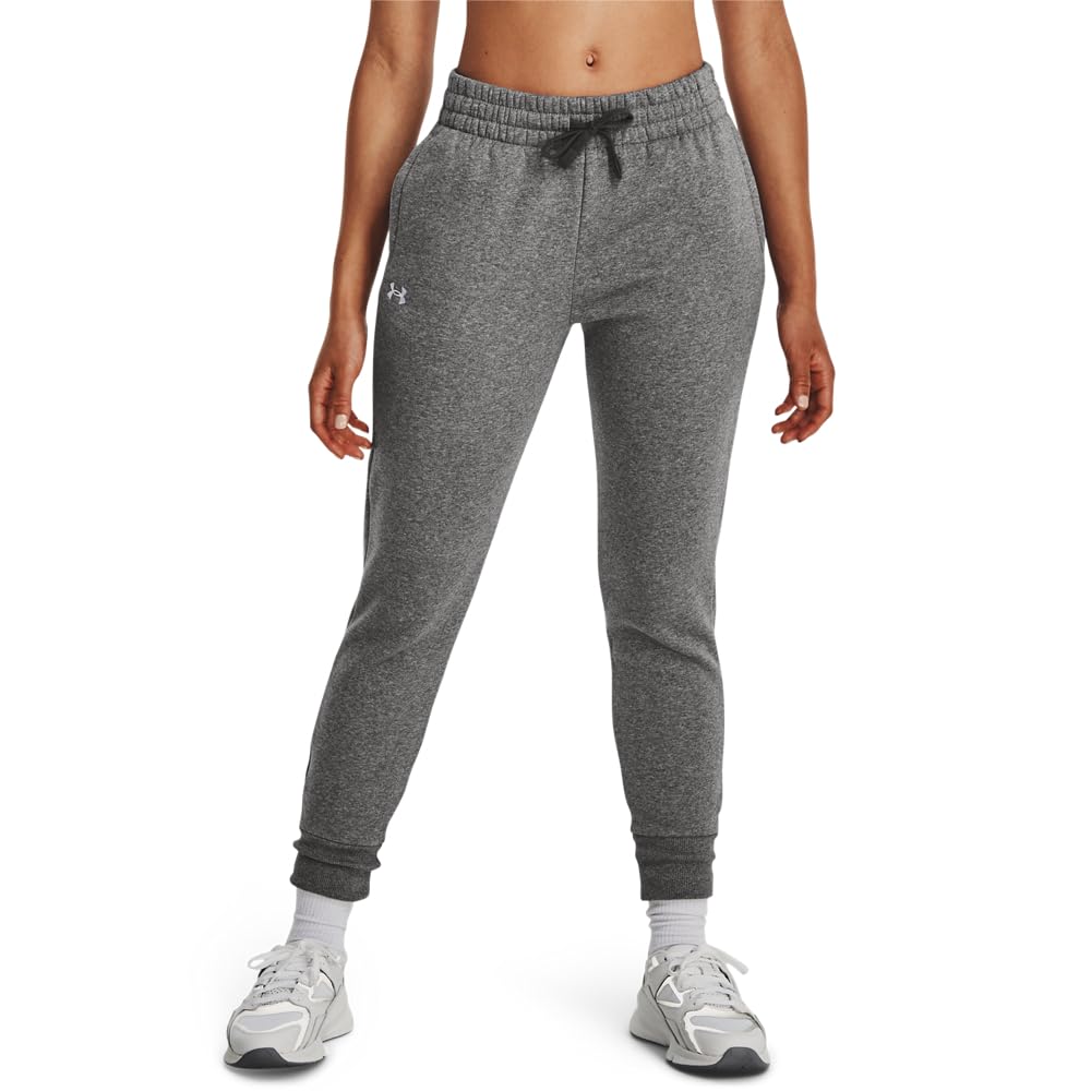 Under Armour Womens Rival Fleece Joggers, (025) Castlerock Light Heather / / White, Large