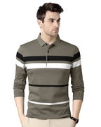 Eyebogler Polo Neck Striped Tshirt For Men