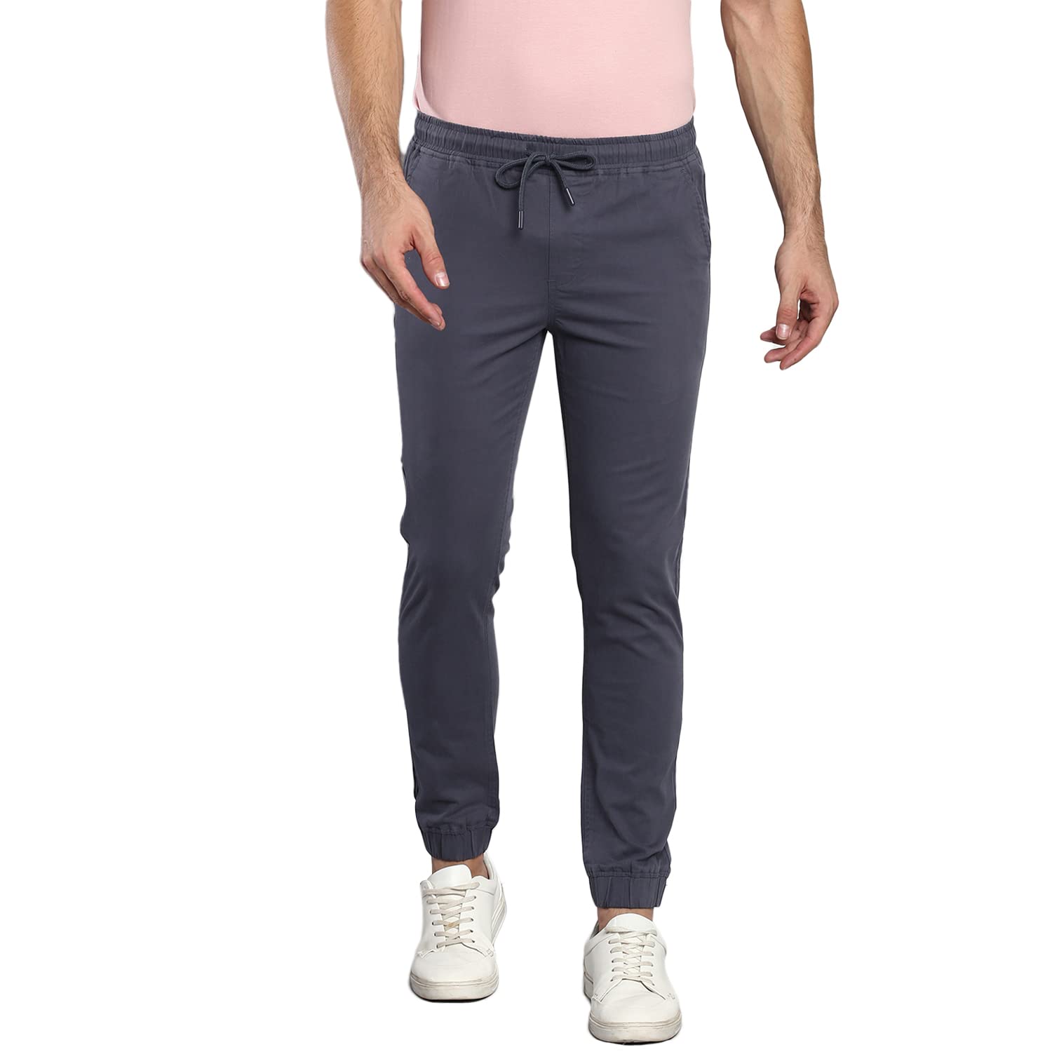 Dennis Lingo Solid Cotton Mens Casual Drawstring Joggers, Straight Fit, Mid Rise, Stretchable Ankle Length Athletic Track Pants