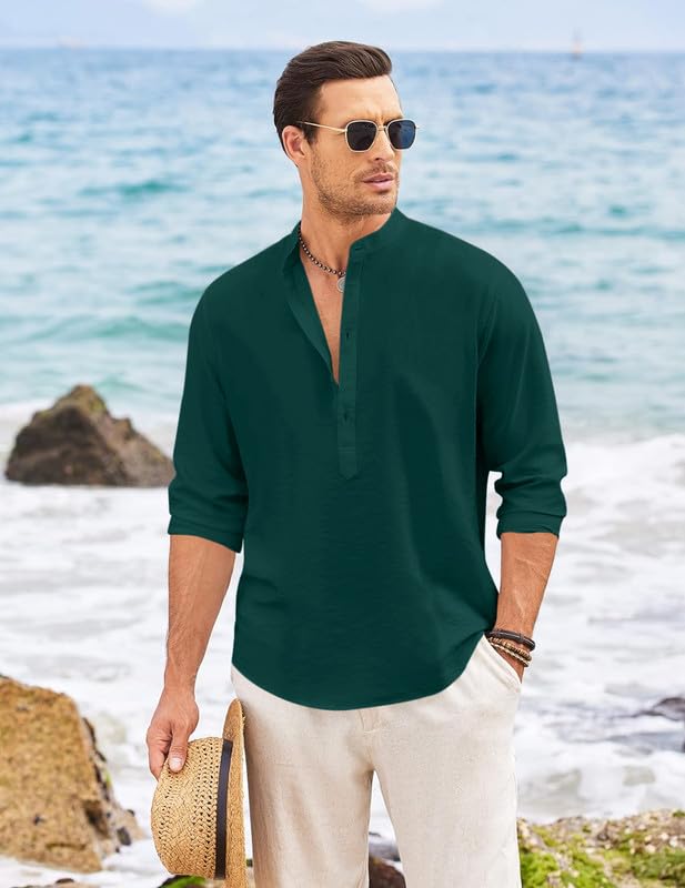 Finivo Fashion MenS Solid Cotton Blend Short Kurta With Mandarin Collar | Casual Ethnic Full Sleeve Kurta For Daily, Festive, An