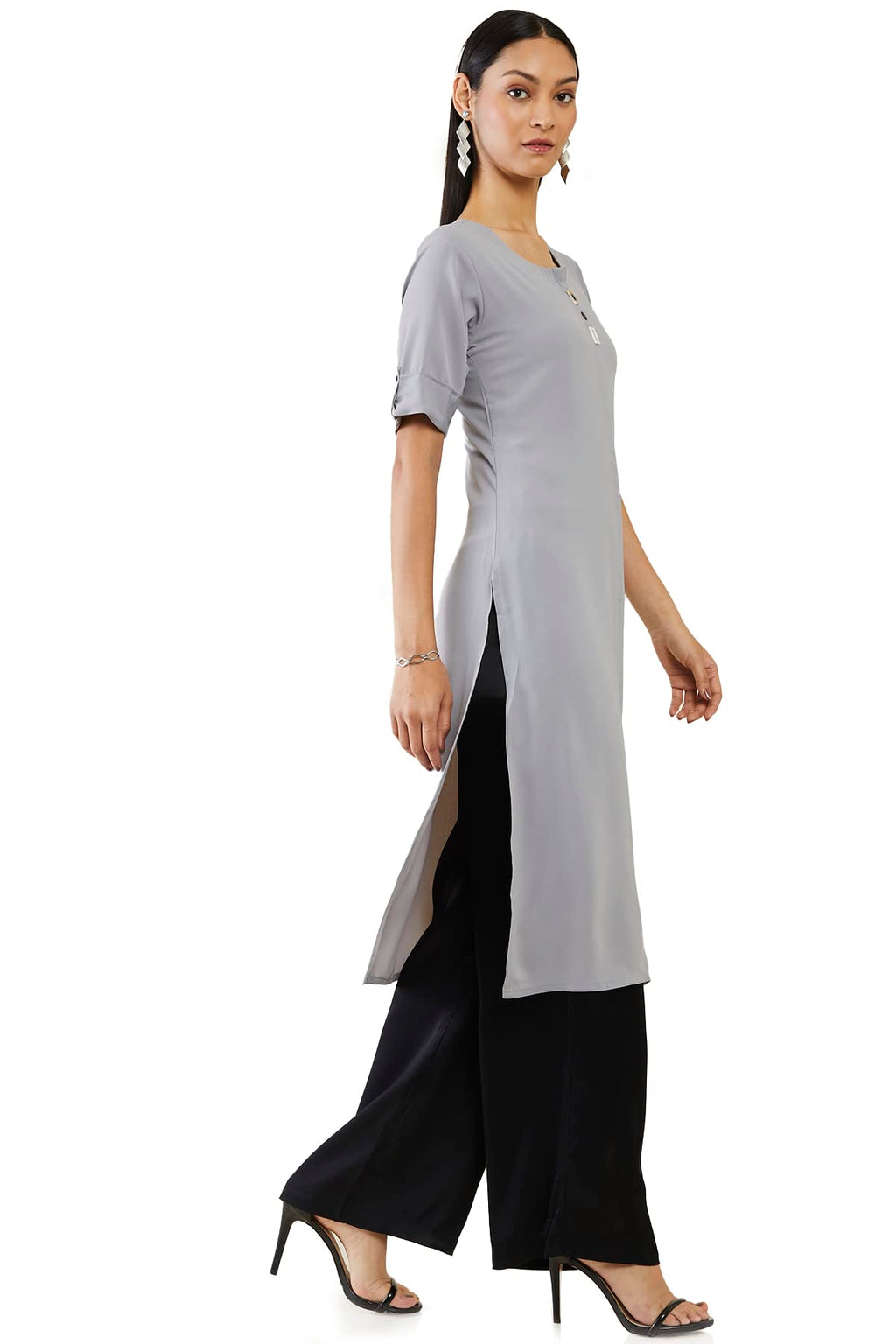 Soch Women Grey Viscose Solid Kurta