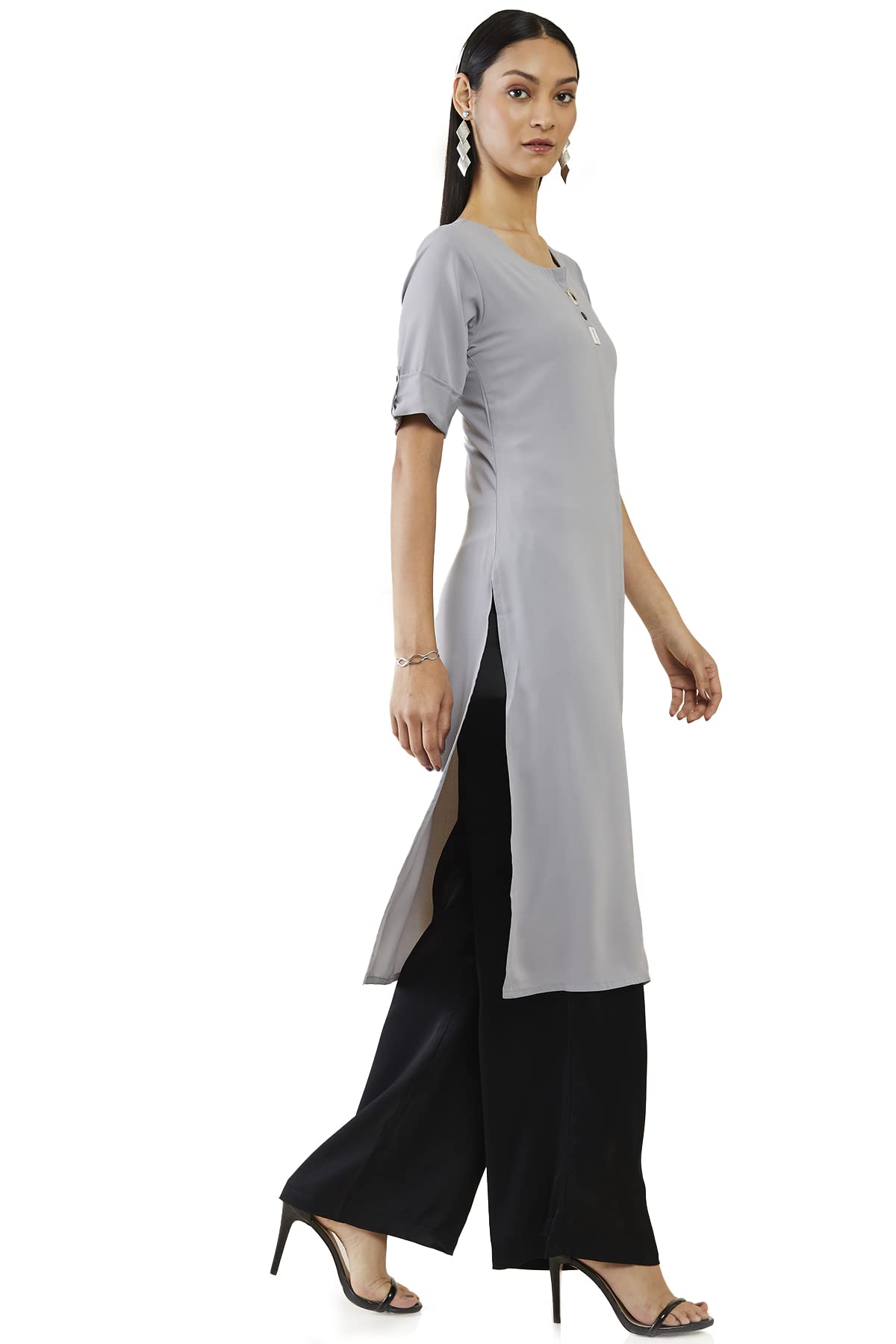 Soch Women Grey Viscose Solid Kurta