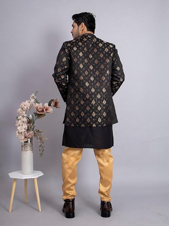 Amzira Baap Beta Indo Western Sherwani Set For Men/Boys - Elegant Design With Intricate Embroidery, Ideal For Festivals, Celebra