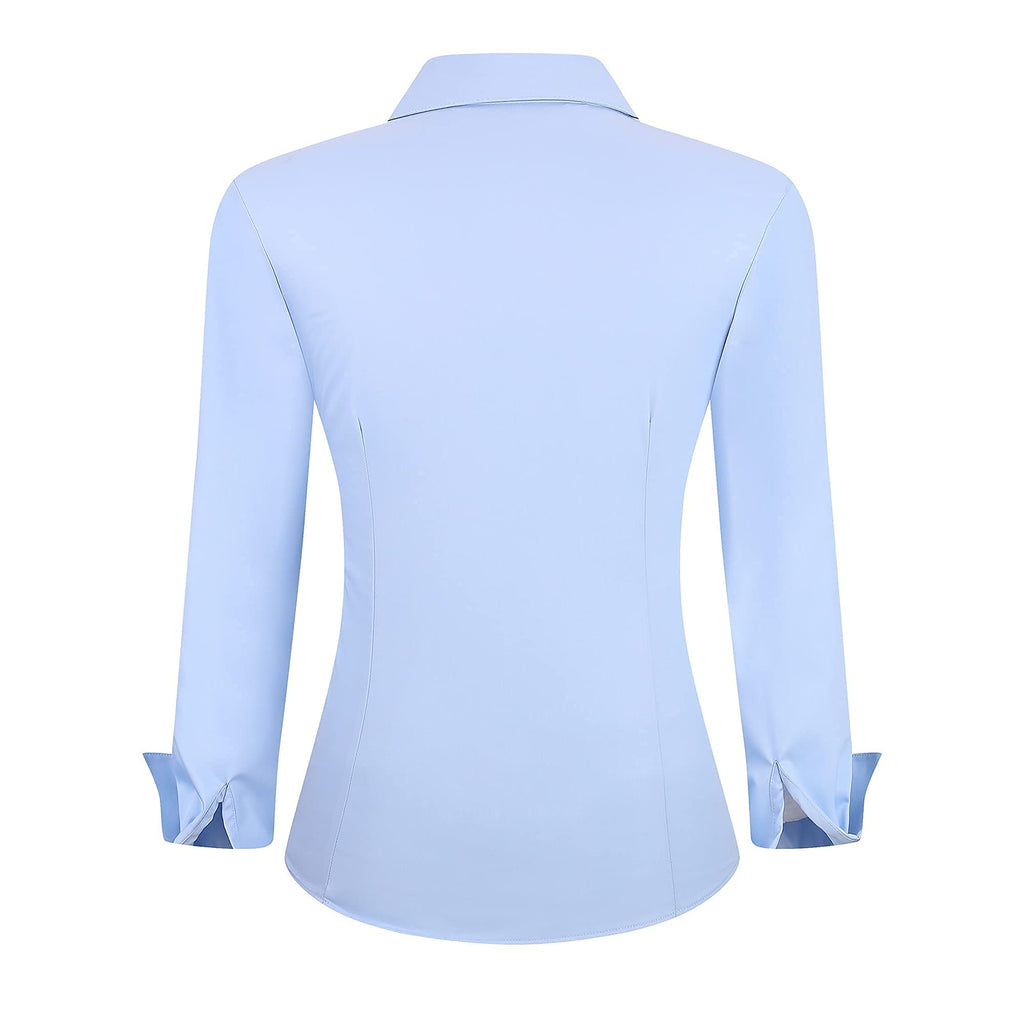 WARHORSEE Womens Button Down Shirt Long Sleeve Work Dress Shirts, V Neck Easy Care Stretchy Business Casual Blouses for Women(Bl