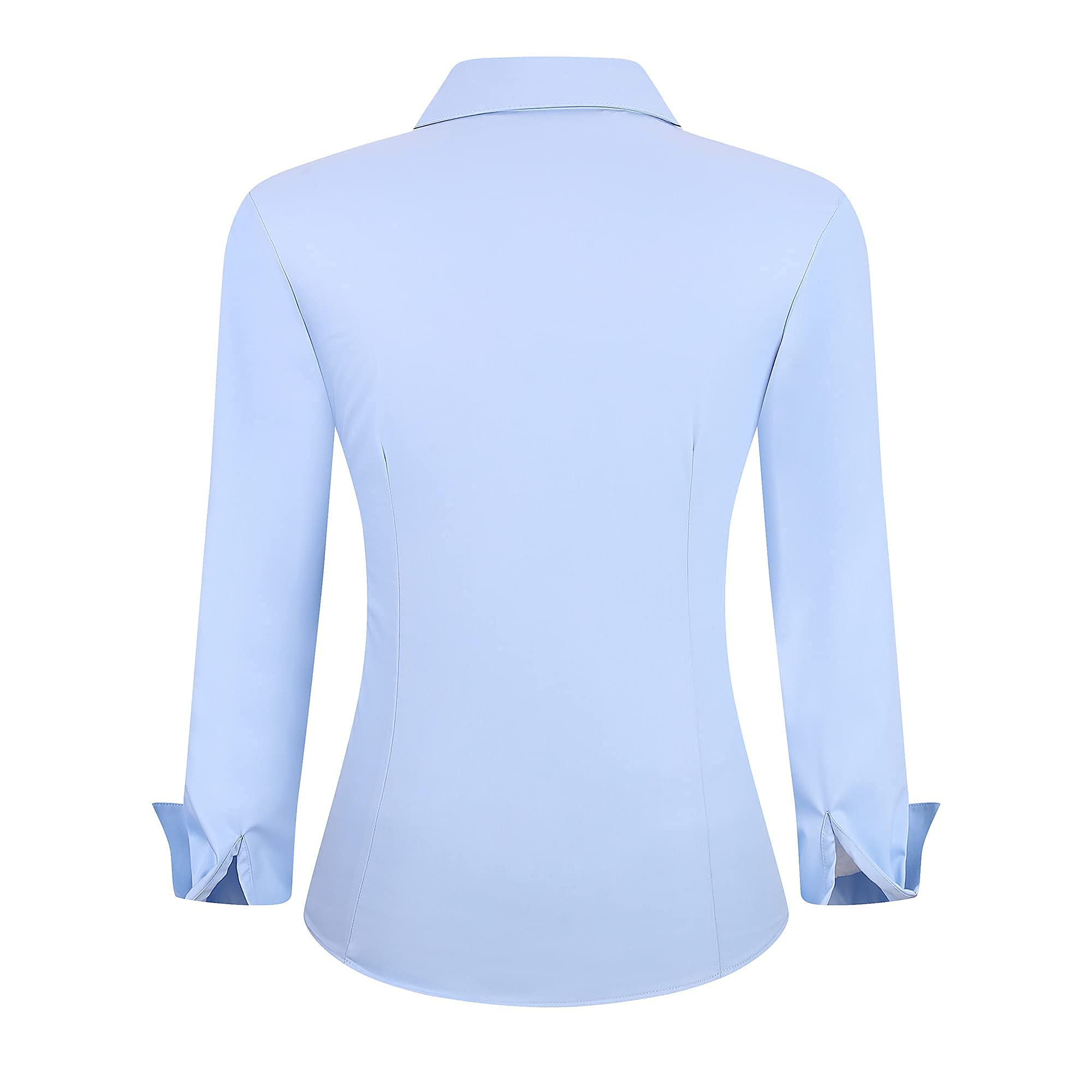 WARHORSEE Womens Button Down Shirt Long Sleeve Work Dress Shirts, V Neck Easy Care Stretchy Business Casual Blouses for Women(Bl