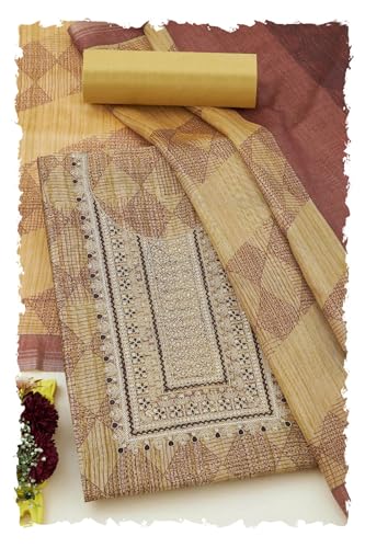Soch Women Art Silk Geometric Print Unstitched Dress Material with Zari
