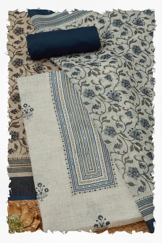 Soch Women Linen Floral Print Unstitch Dress Material with Sequins