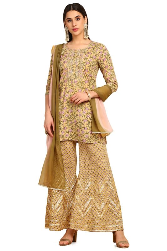 Soch Women Cotton Floral Printed Suit Set with Zardosi