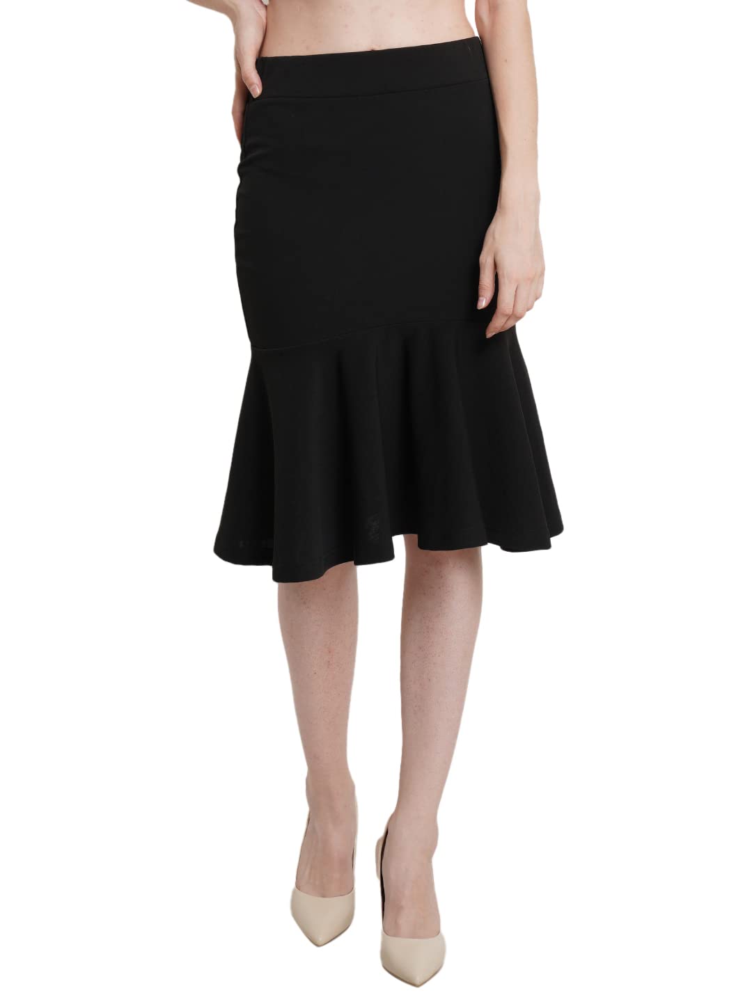 POPWINGS Casual Solid Black Peplum Style Skirt for Women || Semi-Formal Fit and Flare Skirt for Women || Latest Stylish Western 