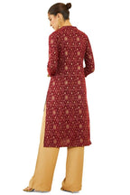 Soch Womens Maroon Rayon Ikat Print Straight Kurta With Pocket