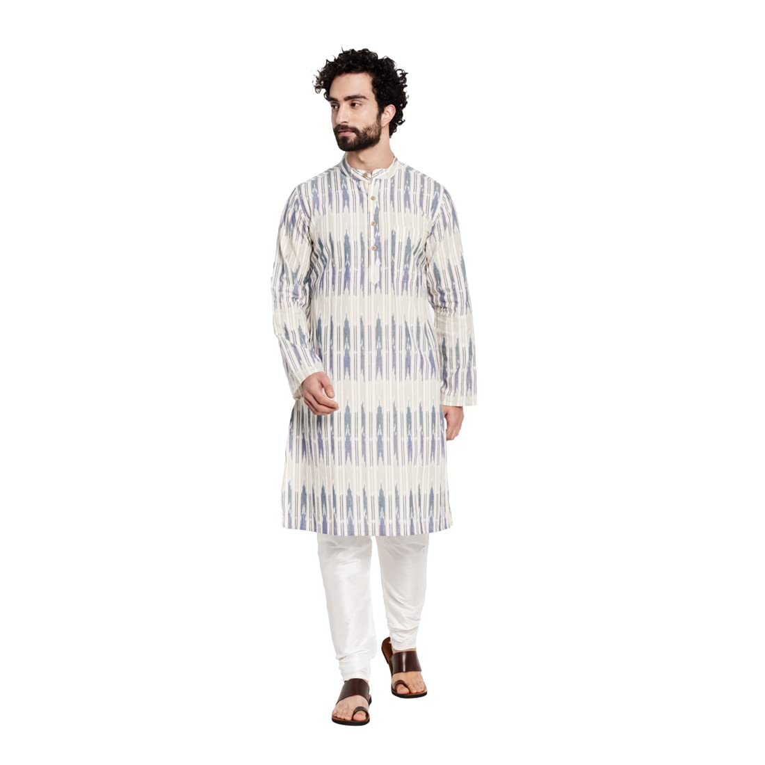 Fabindia Men Ikat Weave Slim Fit Kurta Cotton_S White