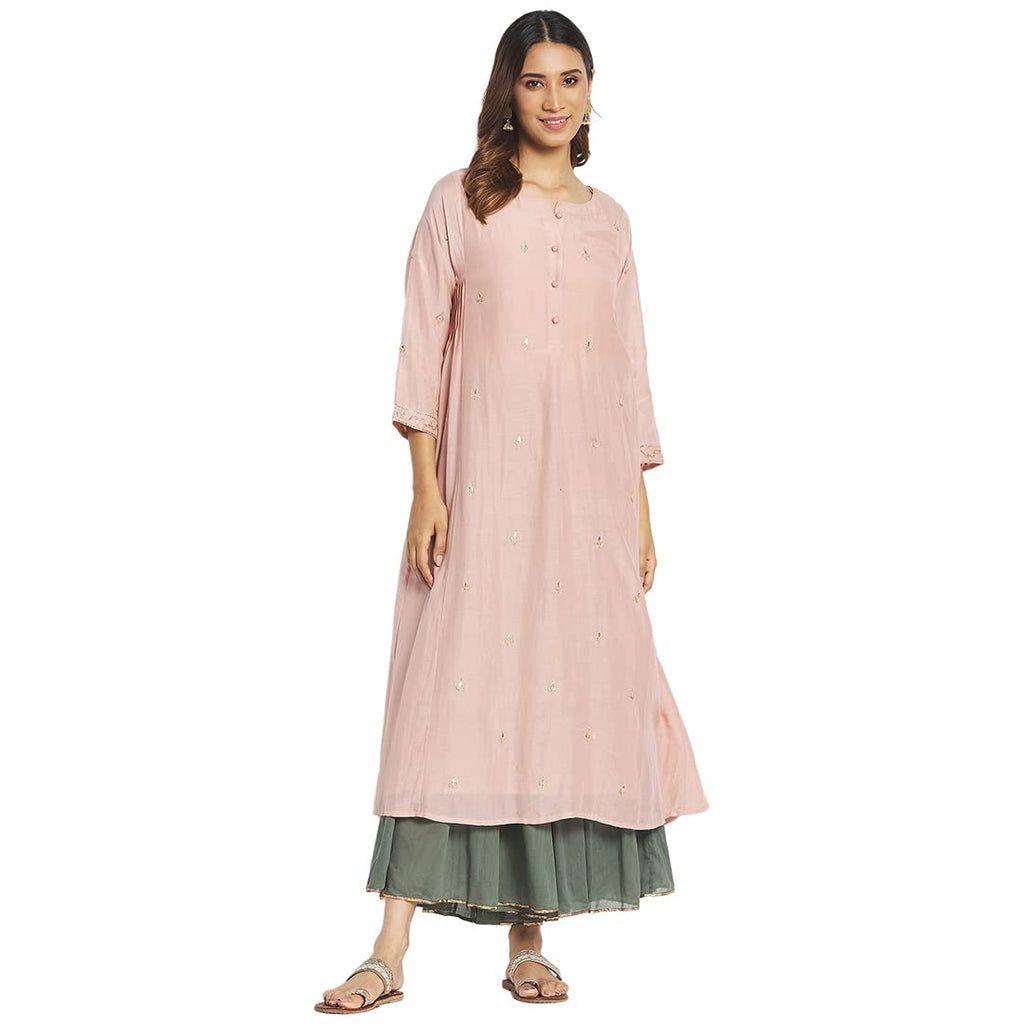 Fabindia Women Cotton Silk Embroidered Sharara Set Pink_Xl