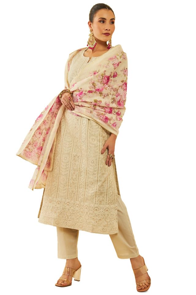 Soch Women & Chanderi Chikankari Embroidered Suit Set with Sequins
