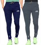 LookMark Mens Combo Slim Fit Solid Lycra Blend Full Elastic Sport Wear Running Gym Stretchable Jogger Track Pant in Navy & Grey
