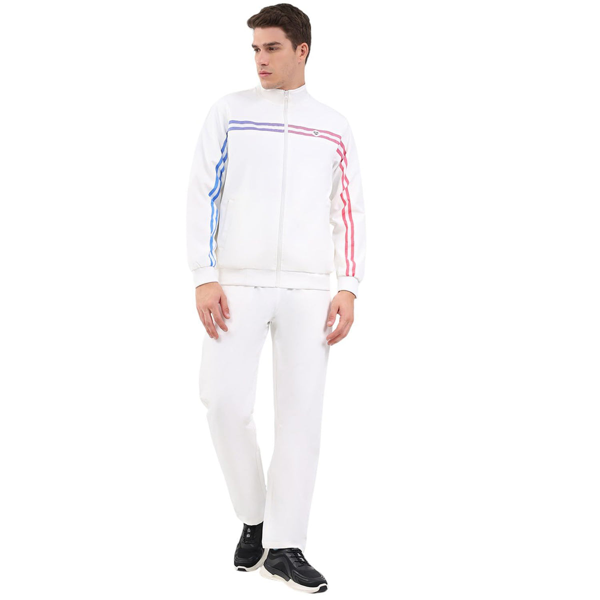 Monte Carlo Men Regular Fit Solid Mock Neck Full Sleeve Winter Tracksuit White Xxl