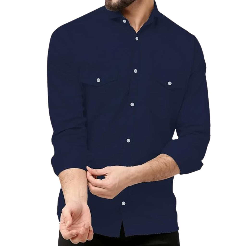 Rebelify Double Pocket MenS Casual Shirt - Regular Fit, Solid Spread Collar, Versatile Everyday Wear, Comfortable And Stylish De