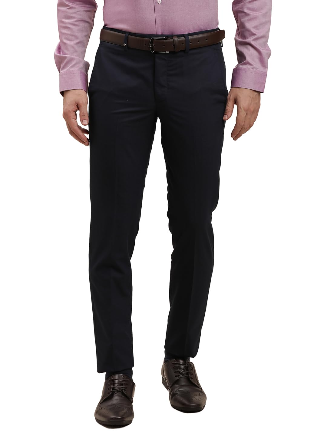 Turtle Men Cotton Viscose Checkered Ultra Slim Fit Navy Formal Trouser