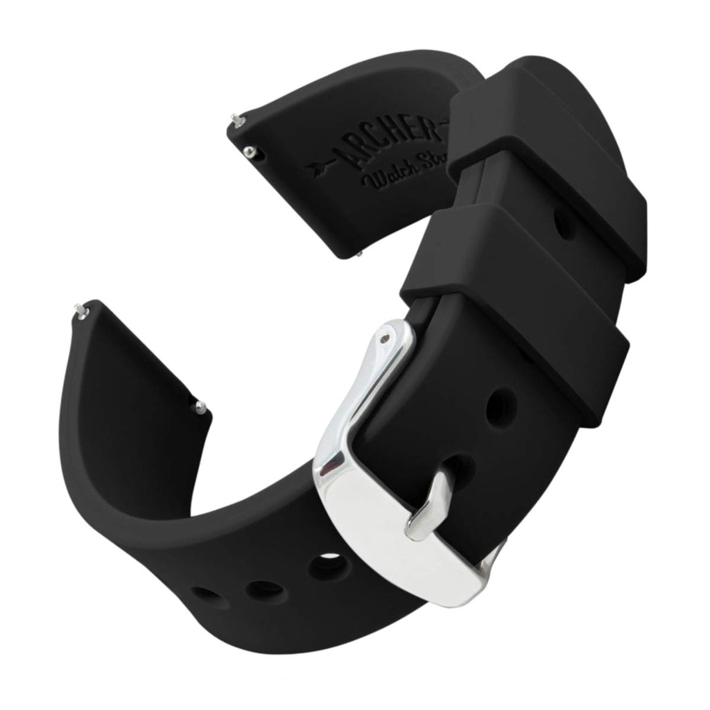 Archer Watch Straps - Silicone Quick Release Soft Rubber Replacement Watch Bands (Black, 24mm)