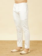 Manyavar Mens White Spandex Trouser