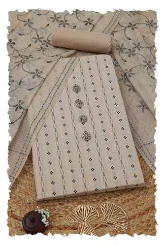 Soch Women Cotton Woven Design Unstitched Dress Material with Thread Work